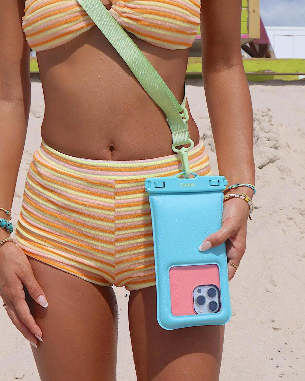 AquaBuddy | Aquamarine Ocean Blue Shimmer Waterproof Phone Pouch - Image 3