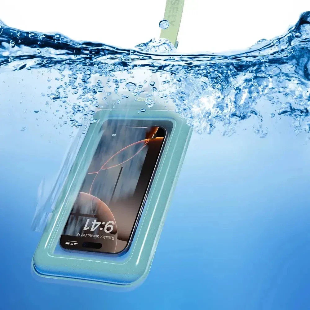 AquaBuddy | Aquamarine Ocean Blue Shimmer Waterproof Phone Pouch - Image 4