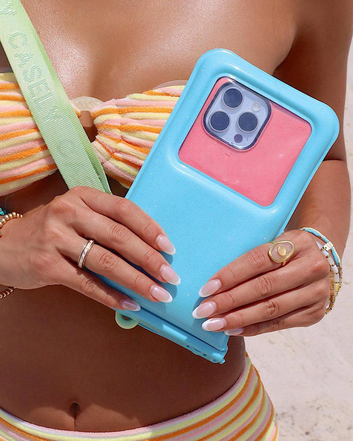 AquaBuddy | Aquamarine Ocean Blue Shimmer Waterproof Phone Pouch - Image 9