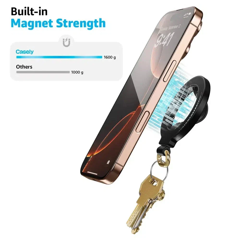 MagRing+ | Black Magnetic Adjustable Phone Ring with Keychain - Image 5