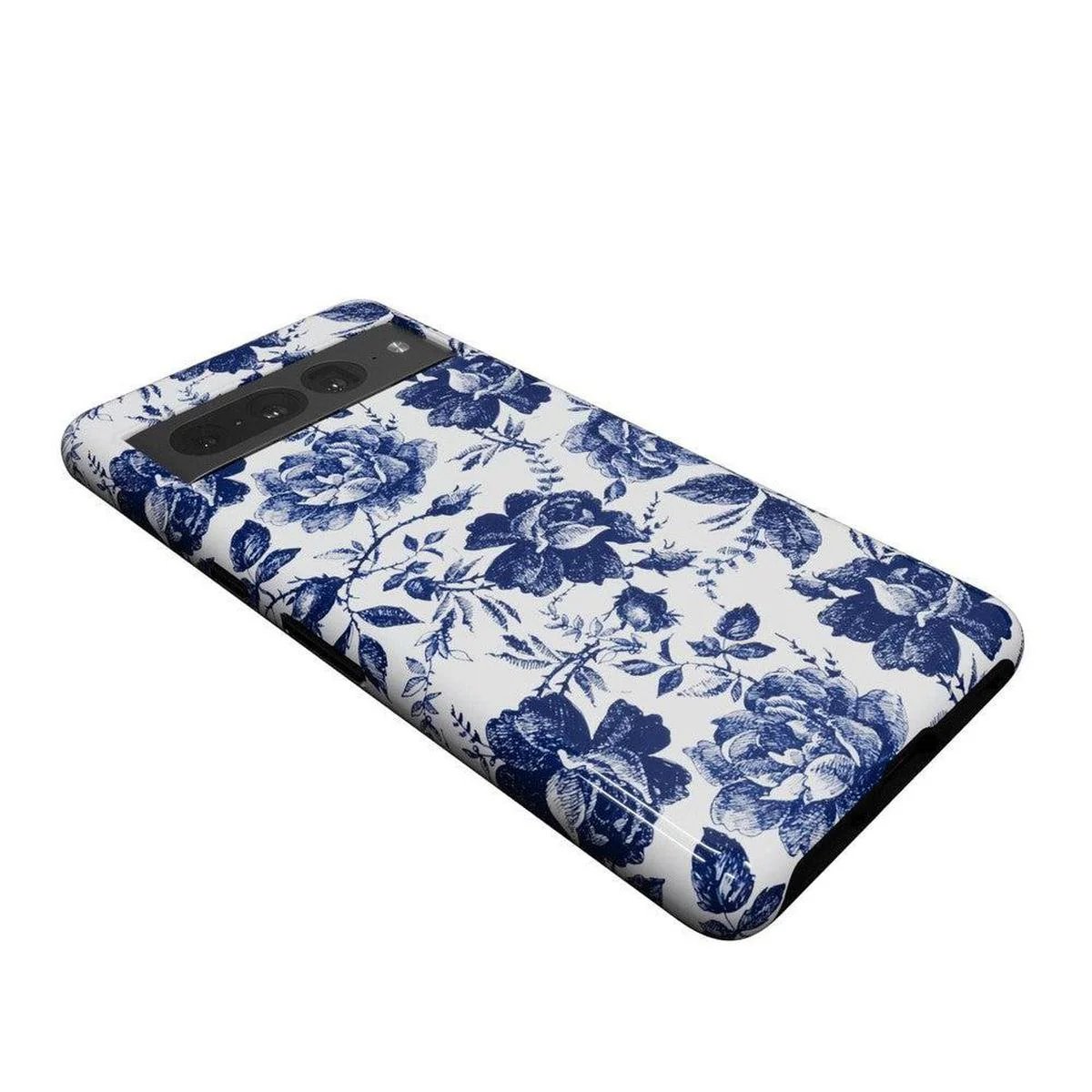 Rose to Fame | Blue & White Rose Floral Google Pixel Case - Image 11