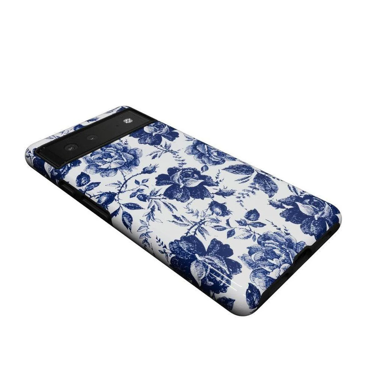 Rose to Fame | Blue & White Rose Floral Google Pixel Case - Image 2