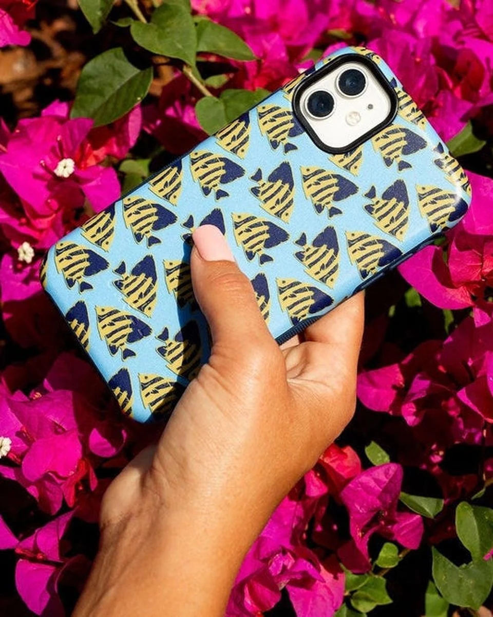 Something's Fishy | Navy Blue & Yellow Fish Print Case - Image 38