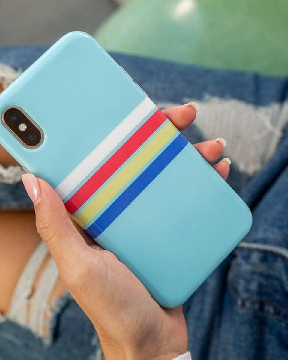 Totally Groovy | Teal Rainbow Stripes Color Block Case - Image 46